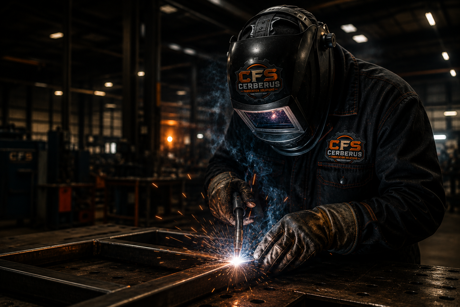 Professional coded welder performing precision TIG welding on structural steel