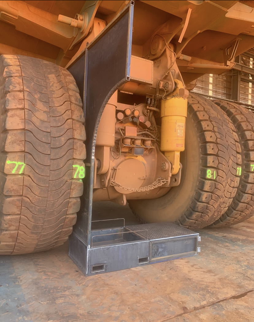 Original raw haul truck access platform before Cerberus rebuild