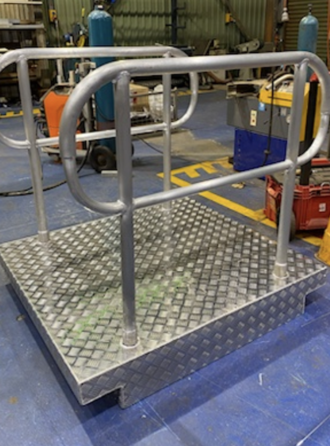 Handrail and checker plate access platform fabricated for industrial site