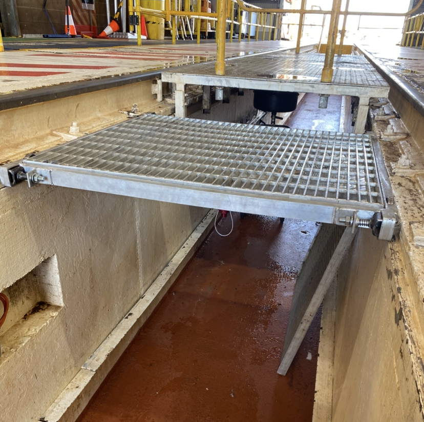 Finished checker plate drainage tray fabricated in the Cerberus workshop