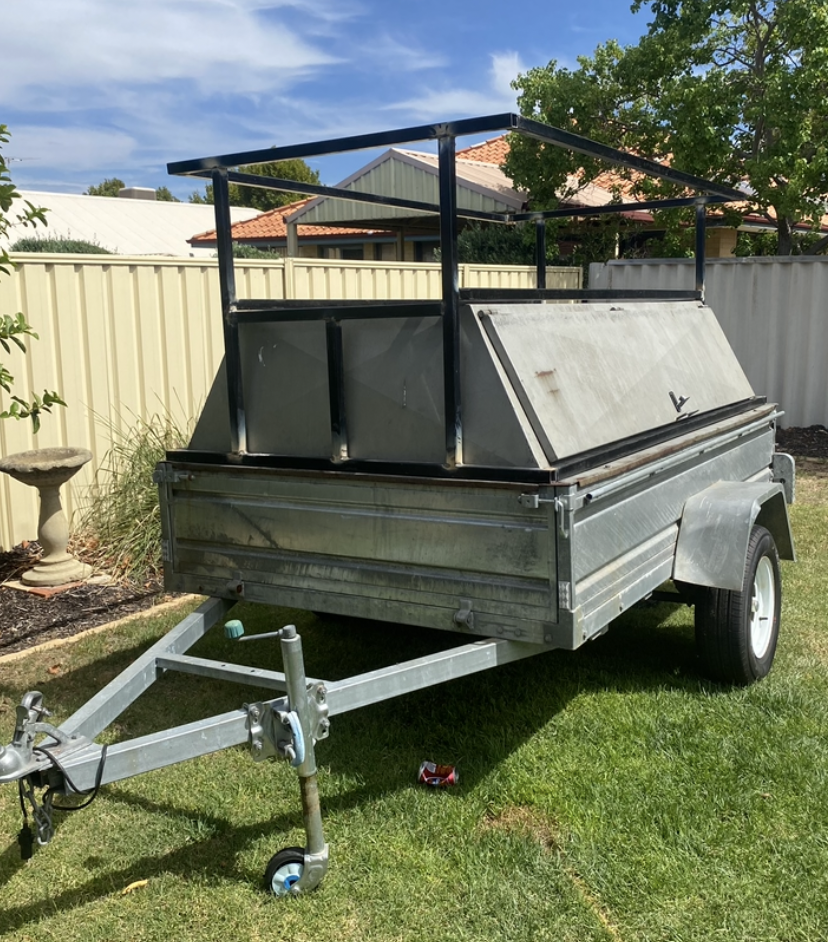 Custom trailer canopy structure fitted during mid-rebuild