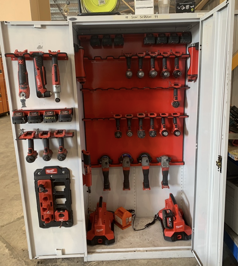Fully organised Milwaukee tool cabinet fit-out by Cerberus